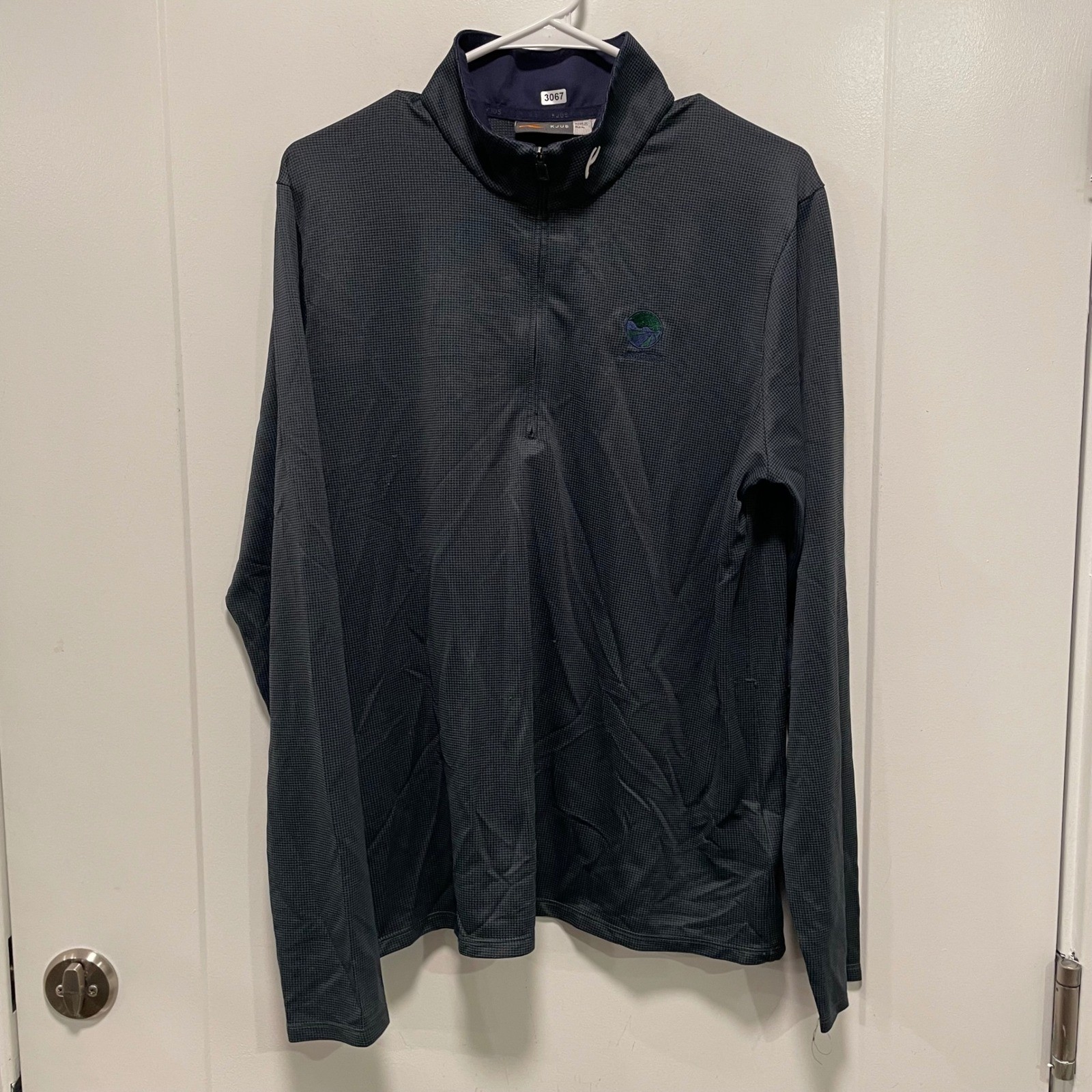 KJUS Ashton Midlayer Half-Zip Pullover Mens 52 L Grey Navy Golf K00149 UPF 50+