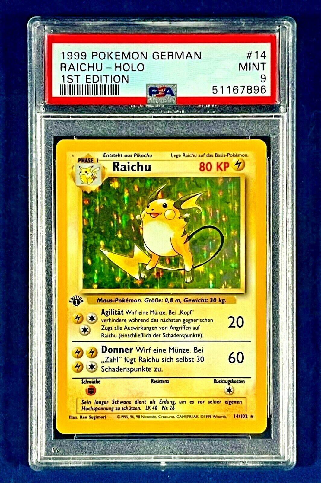 🔥👀📈 1999 Pokémon GERMAN Raichu Holo 1st Edition Graded PSA MINT 9 👀🔥📈