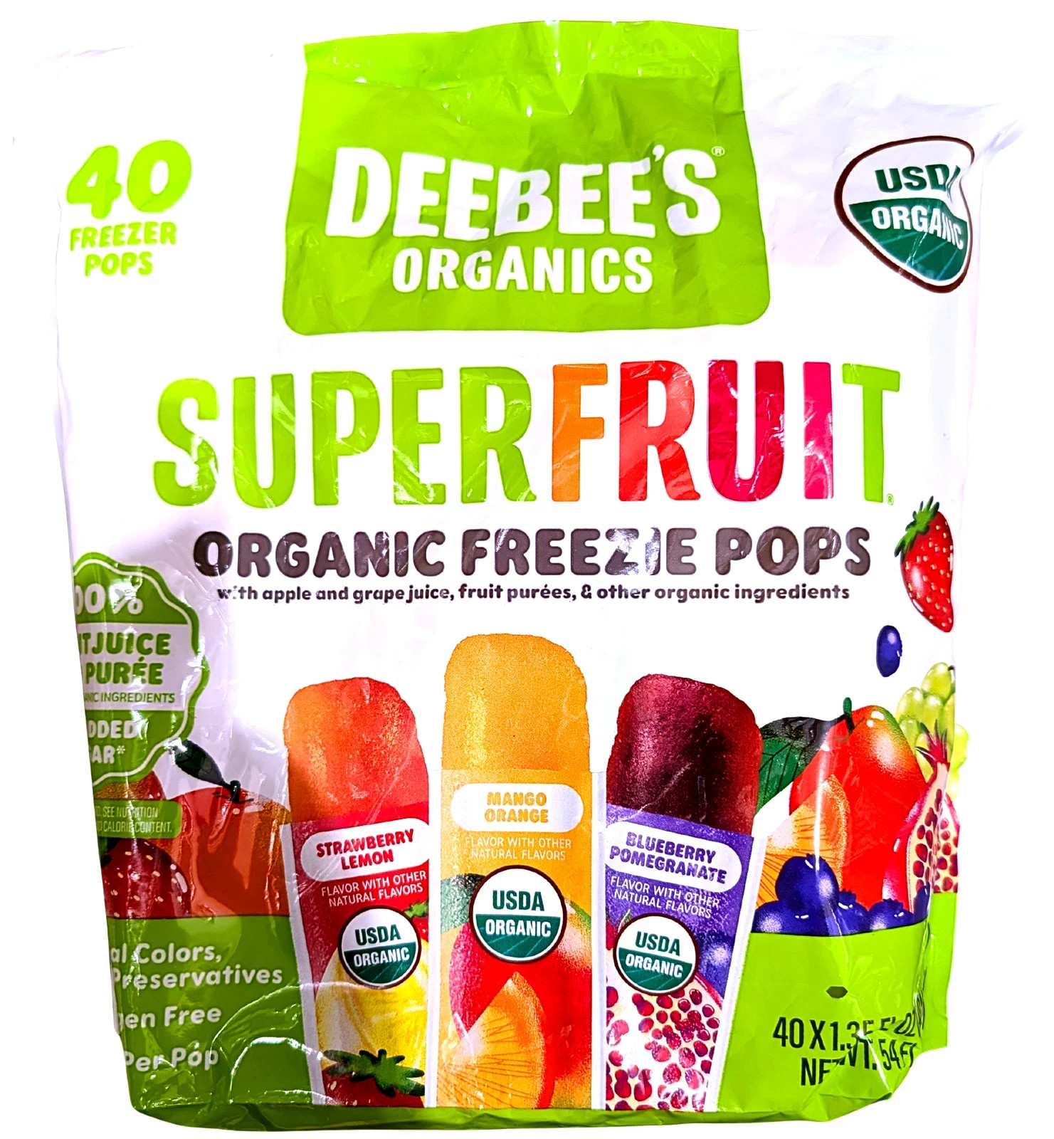 Deebee's Organic Superfruit Freezie Pops Variety Pack 40 x 1.35 Fl Oz EXP 05/29 Deebee's Organic Superfruit Freezie Pops Variety Pack 40 x 1.35 Fl Oz EXP 05/29