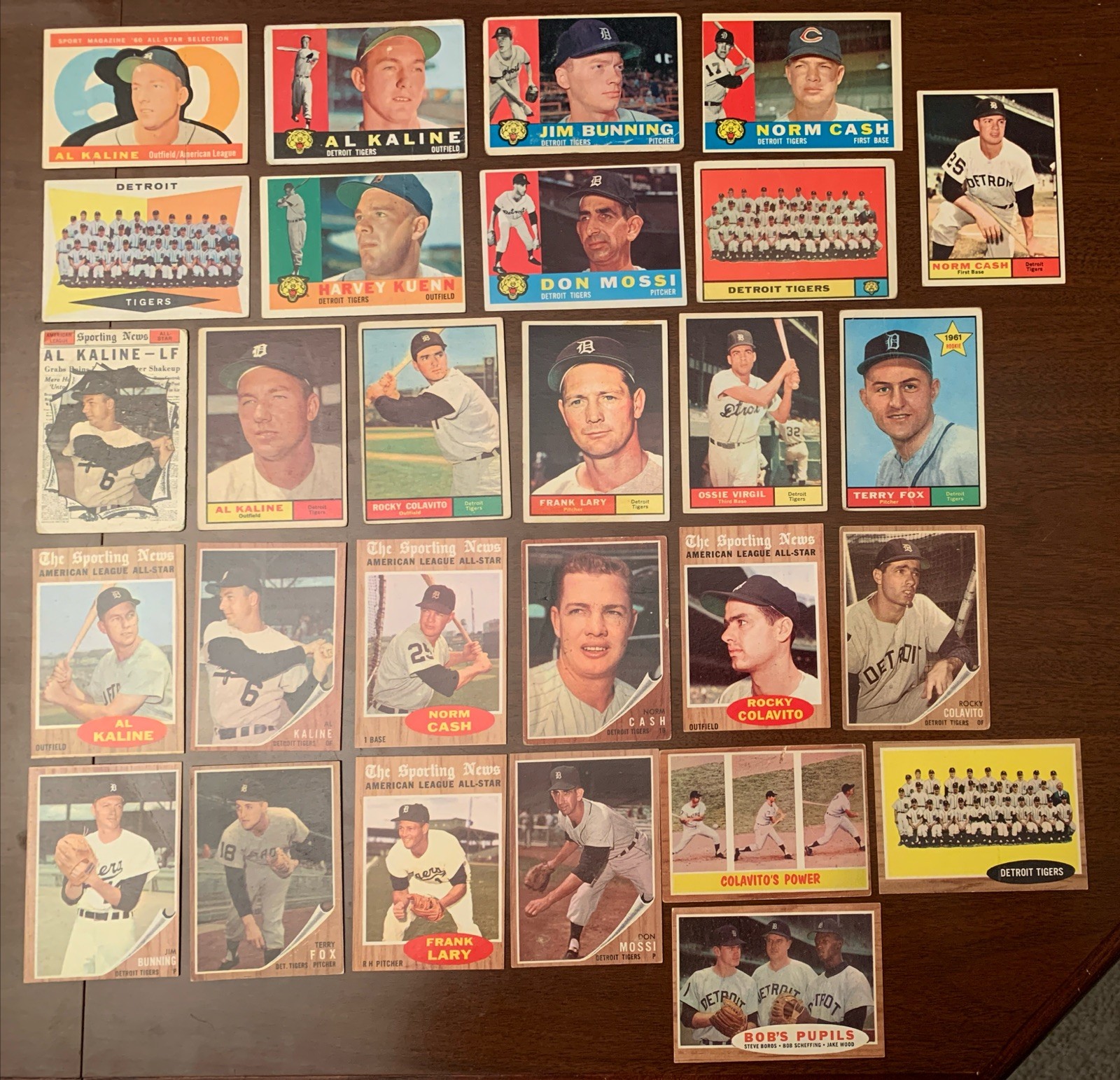 1960–61–62 Topps MLB BASEBALL Cards(28)DET TIGERS/KALINE/CASH/BUNNING/High+Lo#s 1960–61–62 Topps MLB BASEBALL Cards(28)DET TIGERS/KALINE/CASH/BUNNING/High+Lo#s