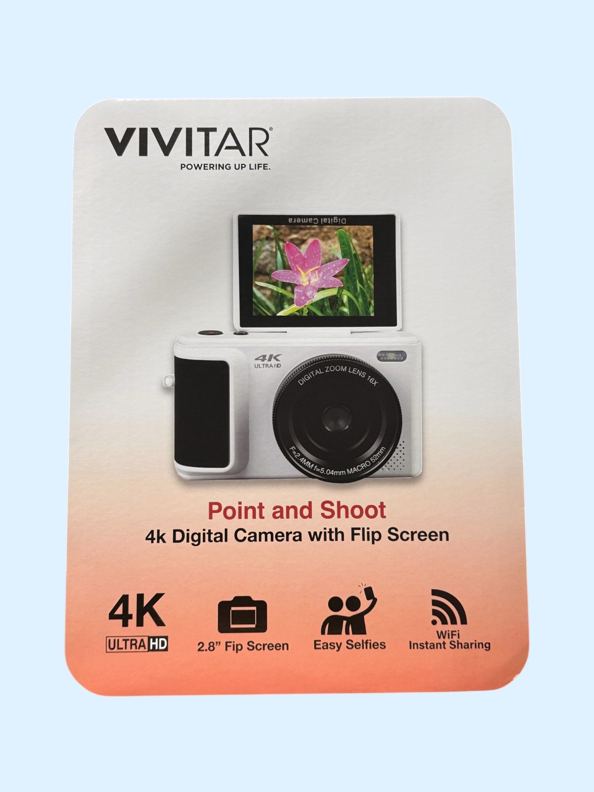 New Vivitar 4K Ultra HD Digital Camera WiFi 2.8” Flip Selfie Screen 44MP 32GB