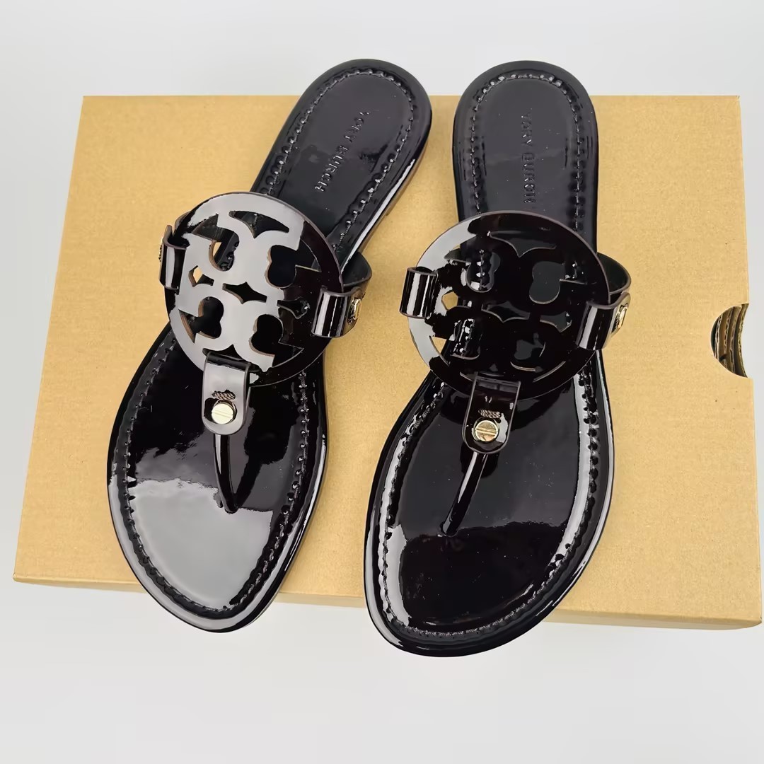 Tory Burch Miller Patent Leather Coconut Casual Women's Thong Sandals Sizes 7-10