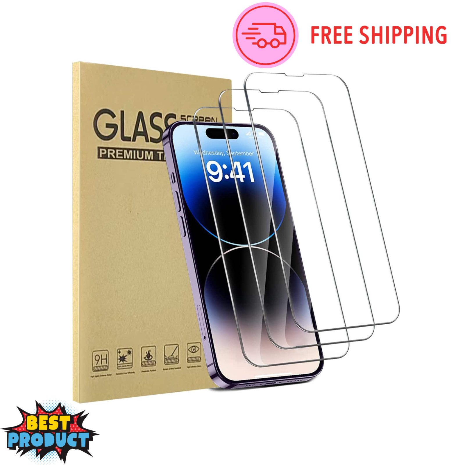 3PCS Clear Tempered Glass Screen Protector for iPhone 17 16 15 14 13 12 Pro Max 