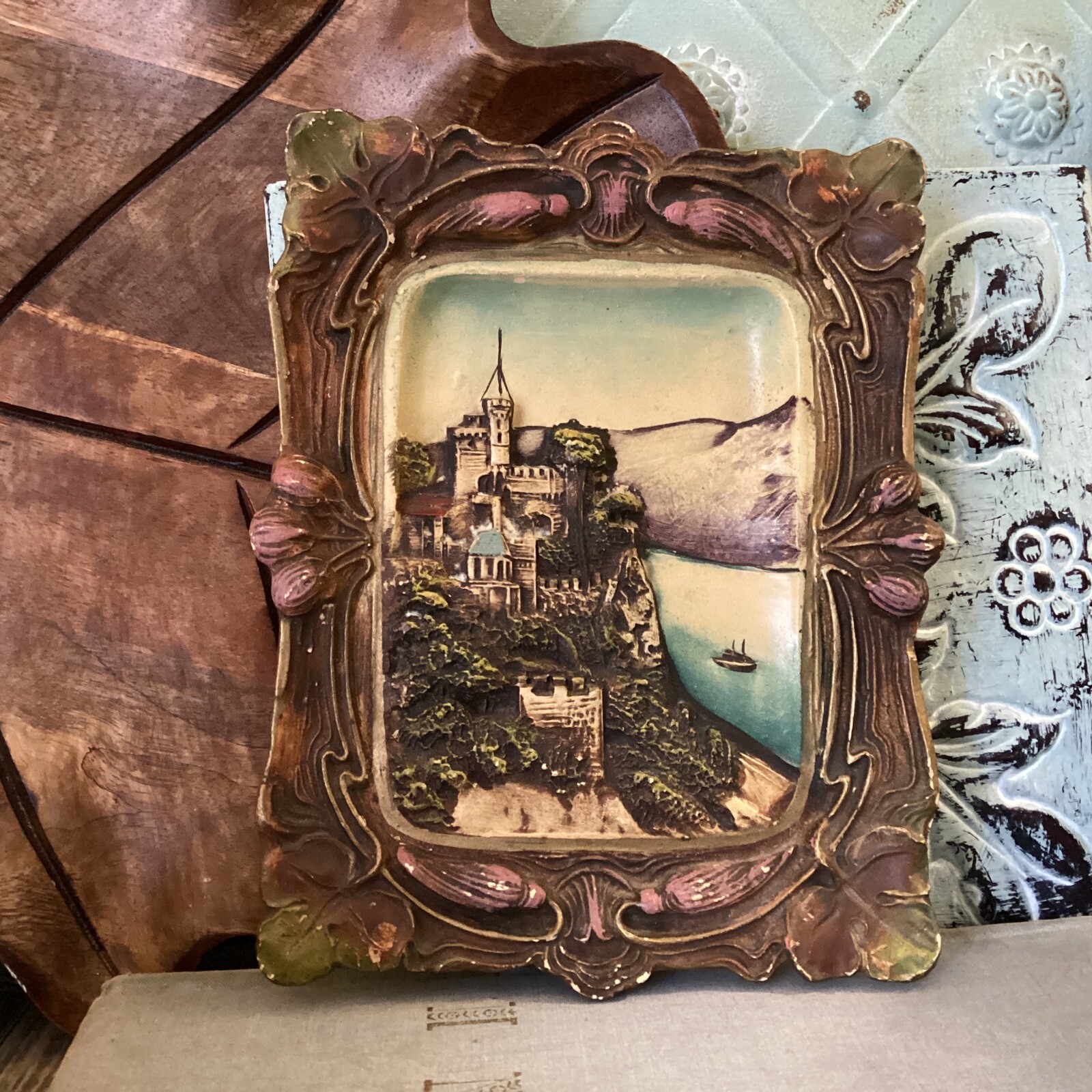Rectangular Castle Relief Plaque plaster clayware Vintage Coastal 6 1/2”x 5 1/4” Rectangular Castle Relief Plaque plaster clayware Vintage Coastal 6 1/2”x 5 1/4”