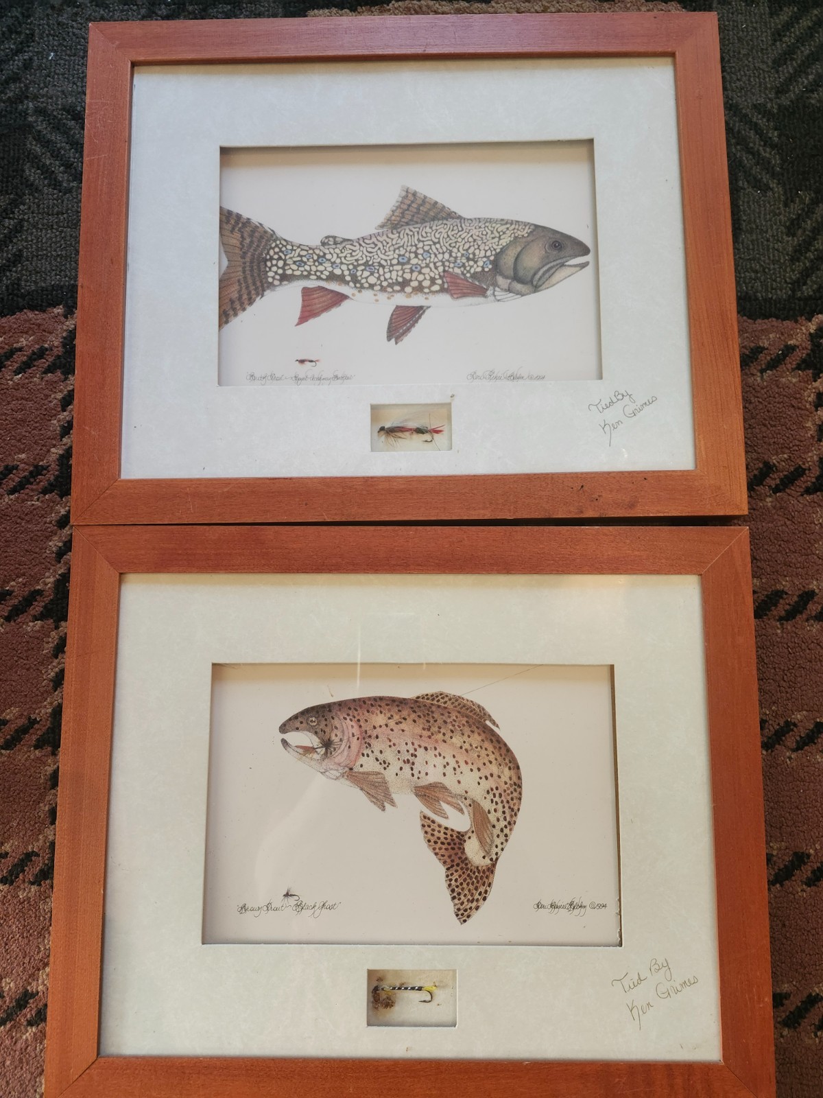 VINTAGE 1994 set of 3 art framed vintage TROUT TRIO