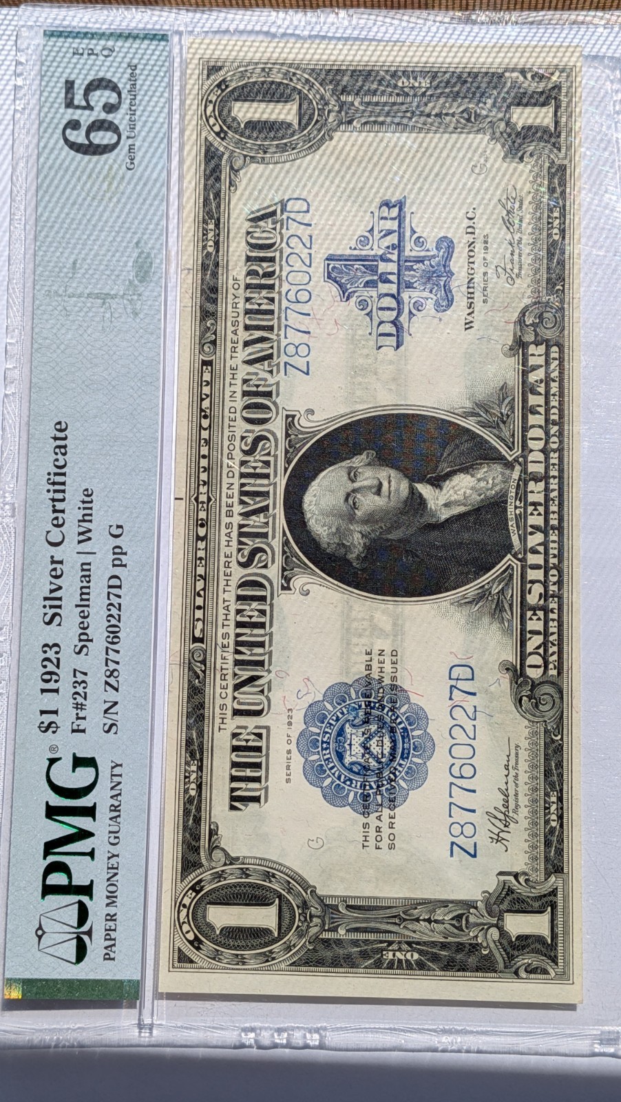 1923 $1 Silver Certificate Fr. 237-PMG GEM UNC 65 EPQ 1923 $1 Silver Certificate Fr. 237-PMG GEM UNC 65 EPQ