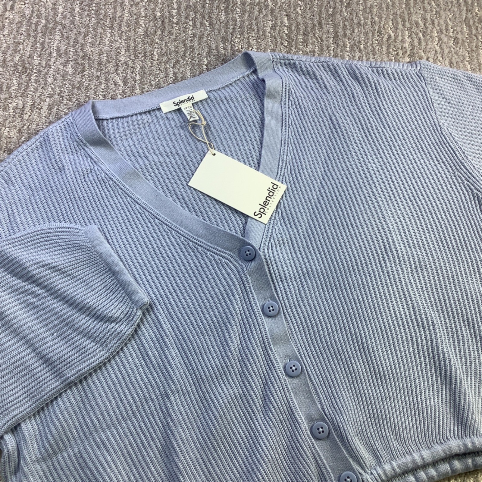 Splendid Ribbed Cashmere Blend Cropped Cardigan Blue Womens Size S NWT