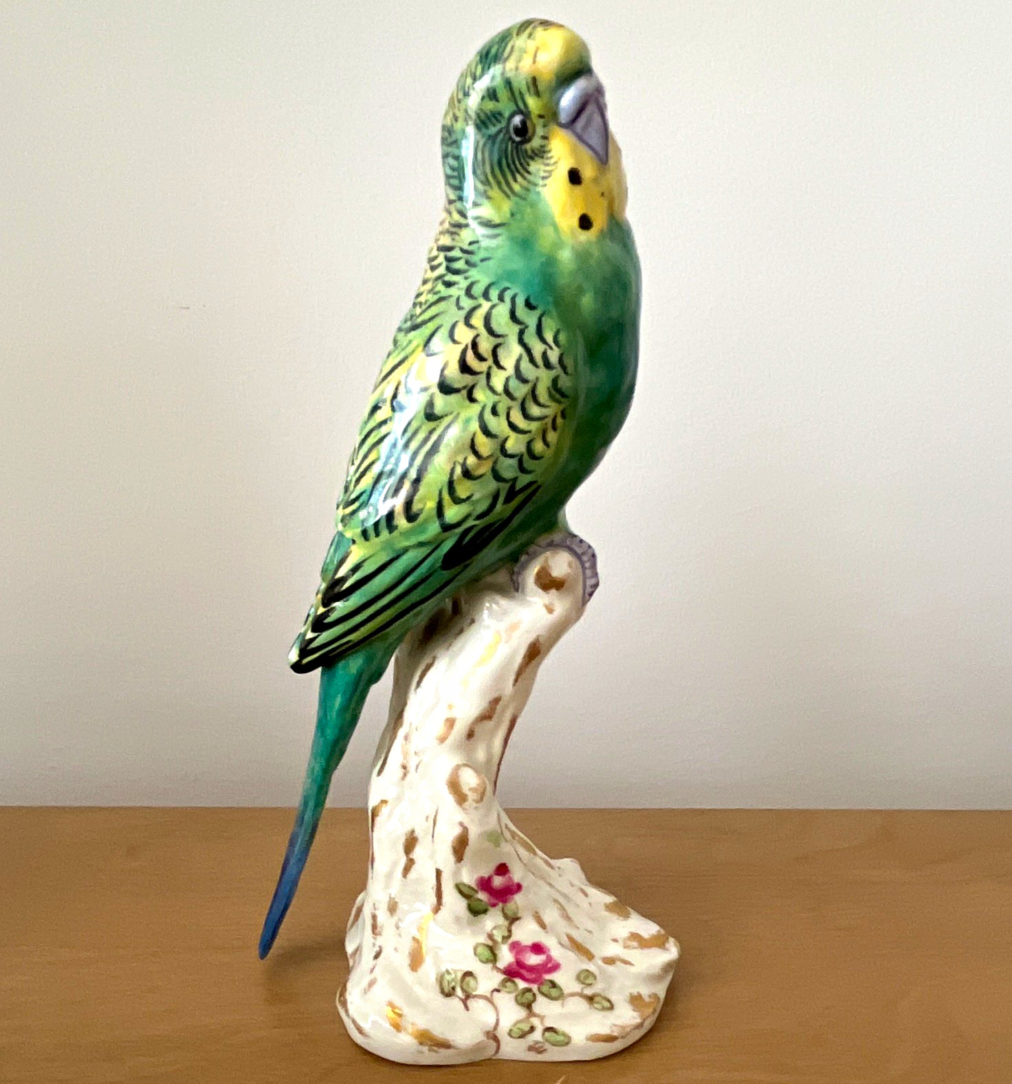 Vintage Pristine Royal Worcester Hand Painted Porcelain Parakeet Figurine