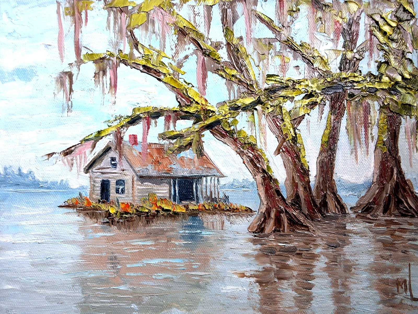 Original Oil Painting Louisiana Bayou Landscape Southern Swamp House Art 8x12in