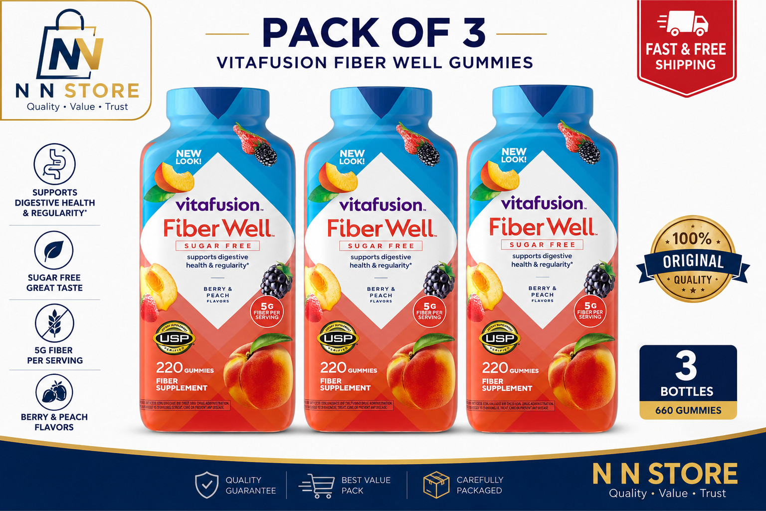 3 PACK - Vitafusion Fiber Well Gummies (220 ct.)Total 660 Gummies .
