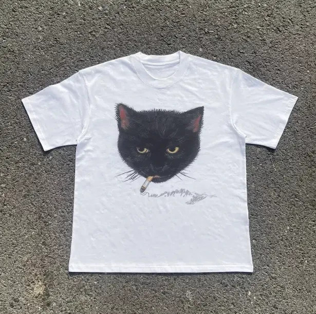 Y2k Smocking Cat T-Shirt, Unisex Vintage Graphic Tees Gothic Grunge Y2k Emo Scen Y2k Smocking Cat T-Shirt, Unisex Vintage Graphic Tees Gothic Grunge Y2k Emo Scen
