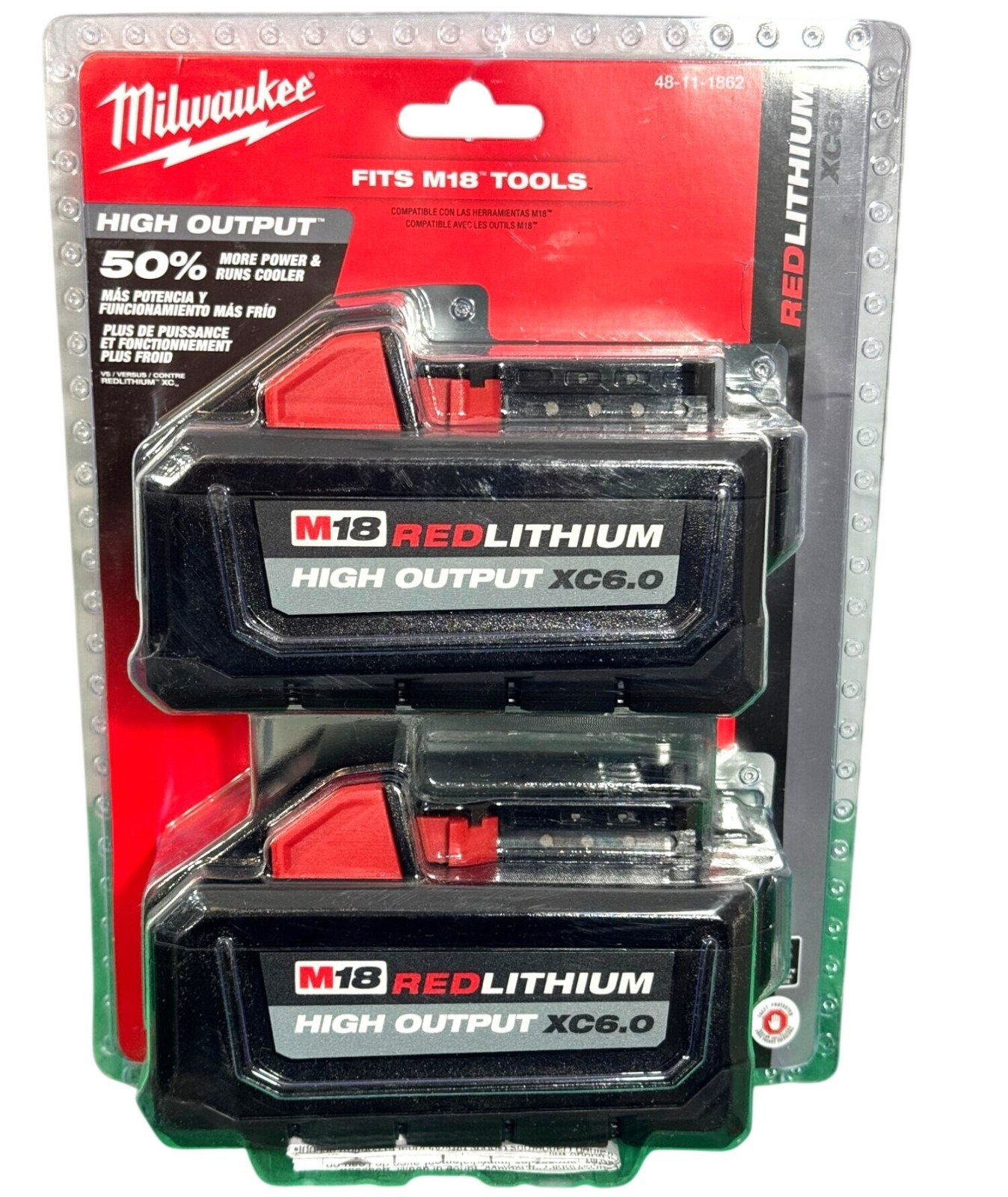 Milwaukee 48-11-1862 M18 REDLITHIUM High Output XC6.0 Battery Pack (2 Pack) Milwaukee 48-11-1862 M18 REDLITHIUM High Output XC6.0 Battery Pack (2 Pack)