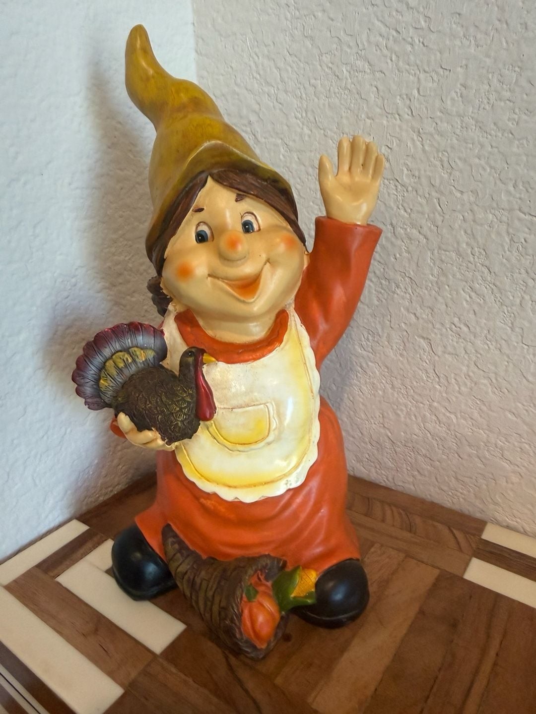 VTG Thanksgiving Pilgrim Gnome Figurine Holding Turkey Cornucopia VTG Thanksgiving Pilgrim Gnome Figurine Holding Turkey Cornucopia