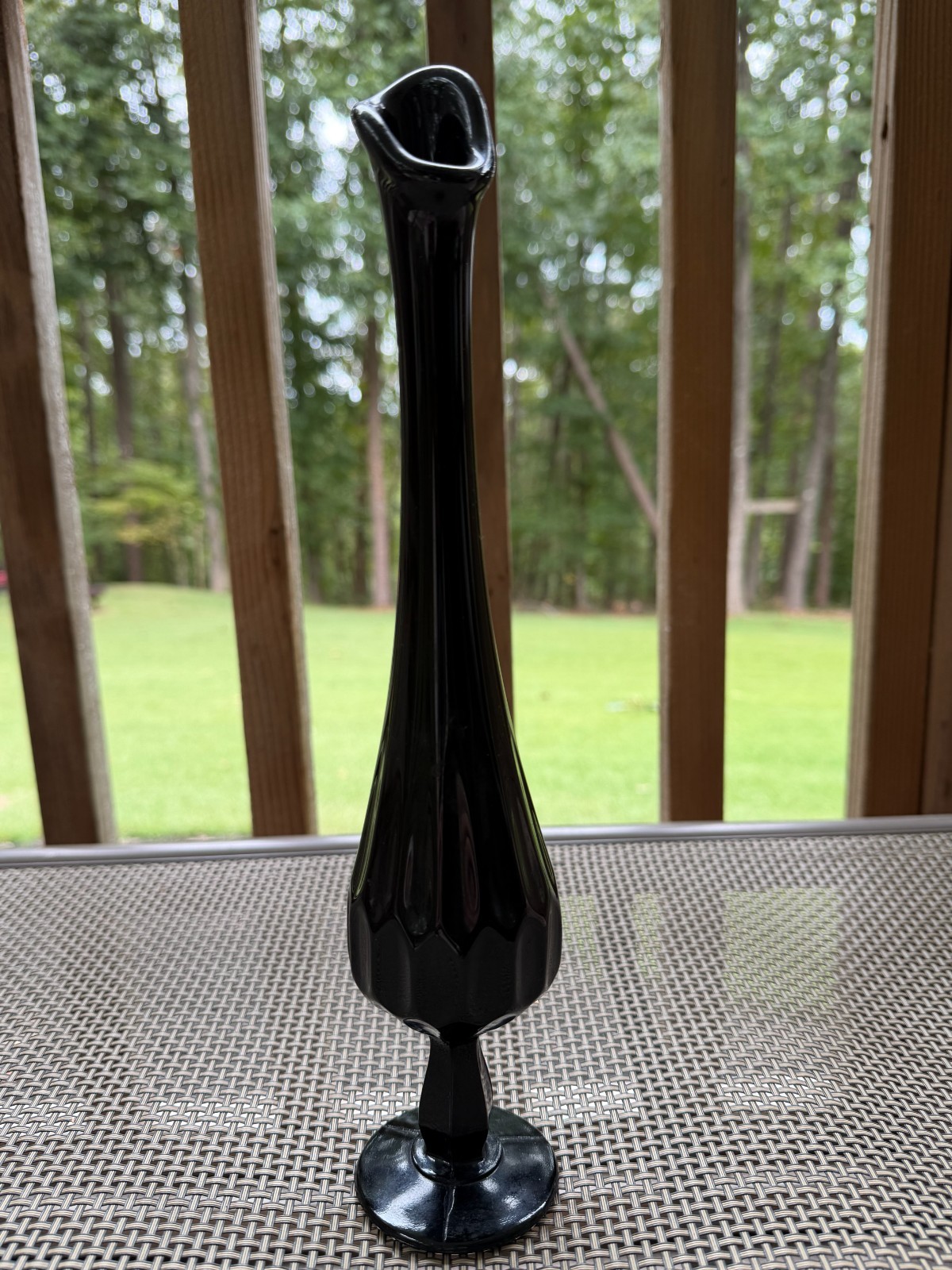 Vintage Fenton Ebony Black Thumbprint Swung Vase 13.25 in. Vintage Fenton Ebony Black Thumbprint Swung Vase 13.25 in.
