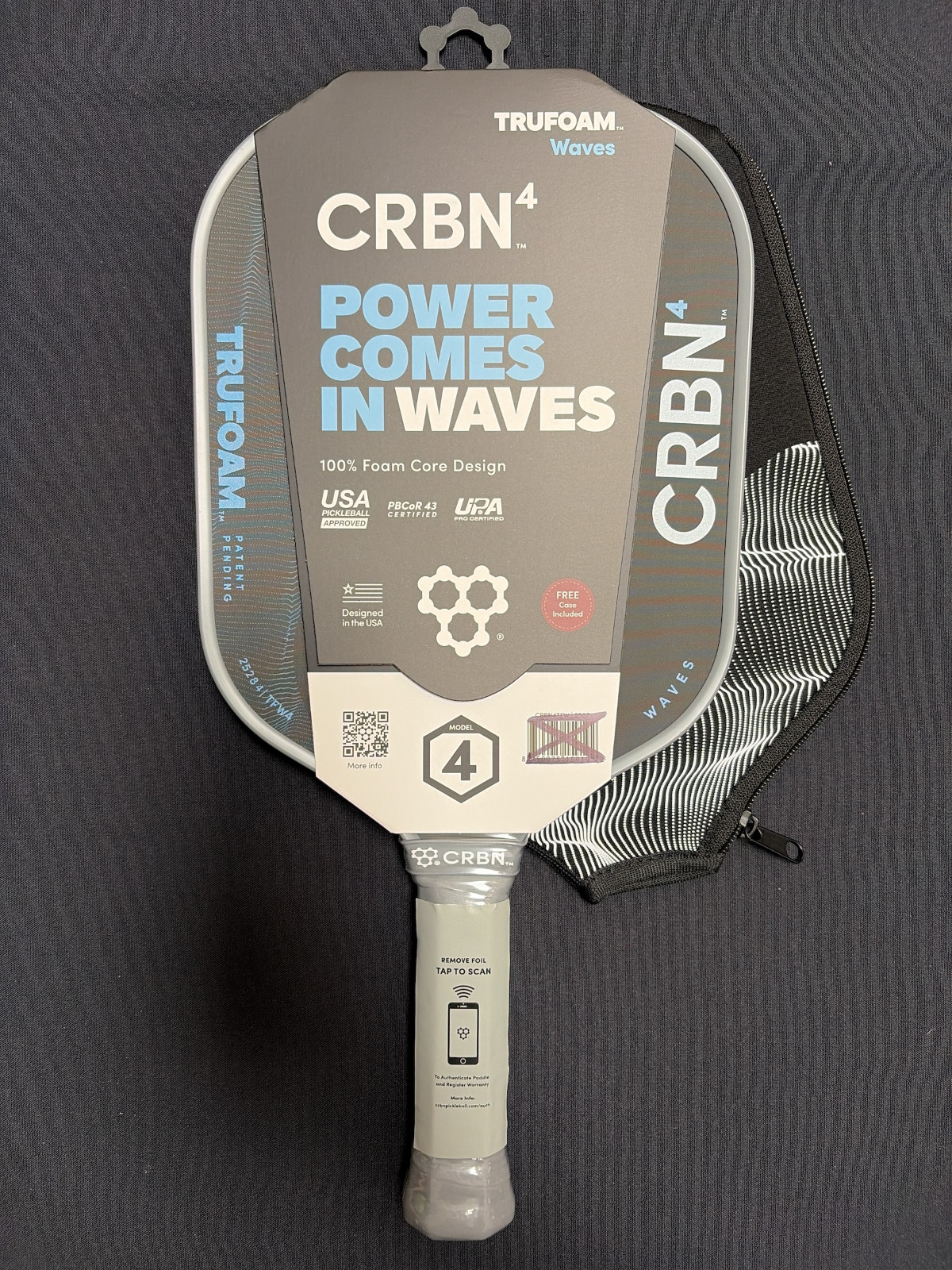 NEW CRBN 4 TruFoam Waves Aerocurve Pickleball Paddle w/ Free Cover, Carbon Fiber