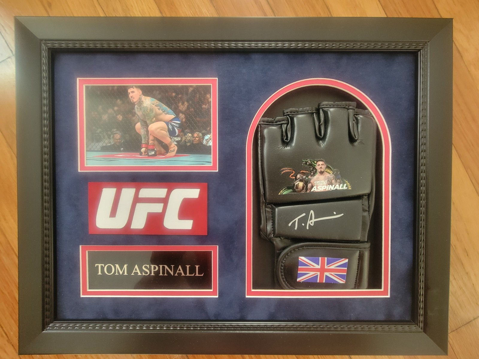 Tom Aspinall Signed Framed Glove Beckett COA 12x16 Size Tom Aspinall Signed Framed Glove Beckett COA 12x16 Size