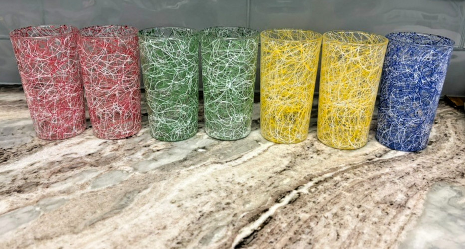 Vintage Hazel Atlas Spaghetti String Tumblers, Set of 7 - MCM 1950s Glasses Vintage Hazel Atlas Spaghetti String Tumblers, Set of 7 - MCM 1950s Glasses