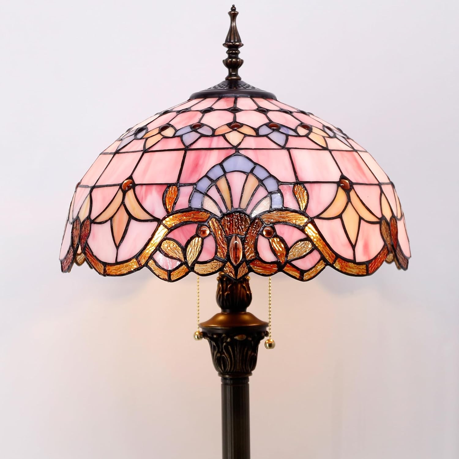 Pink Baroque Tiffany Floor Lamp - Antique Stained Glass Reading Light 64