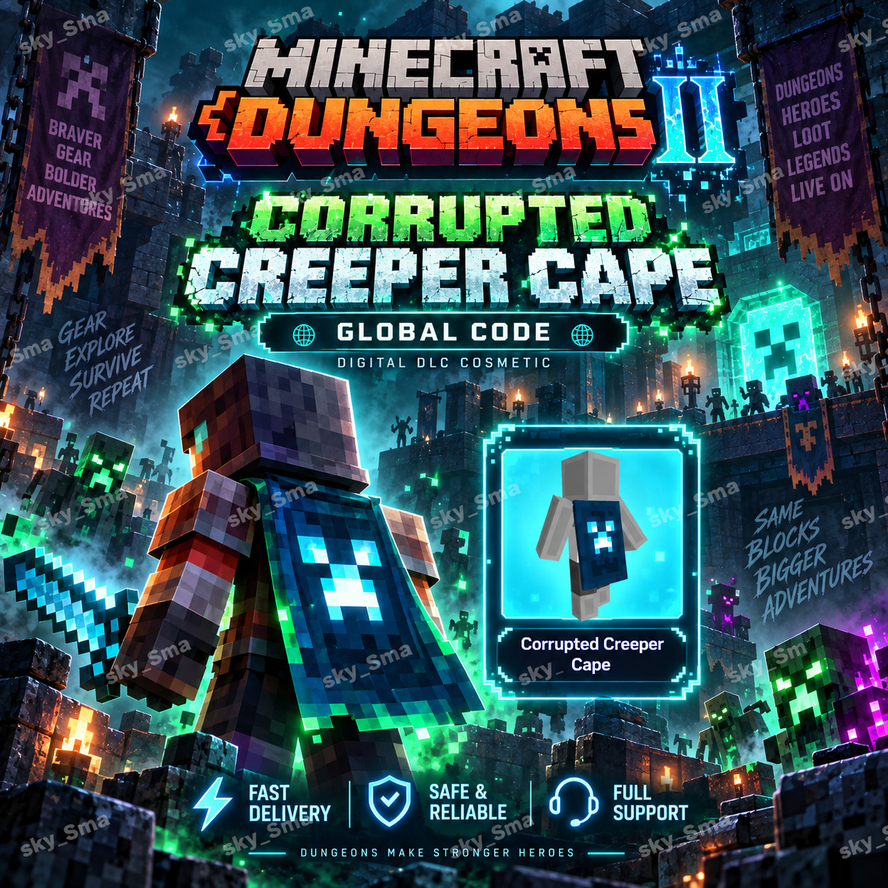 Minecraft Dungeons II Corrupted Creeper Cape – Dungeons II Exclusive Cosmetic