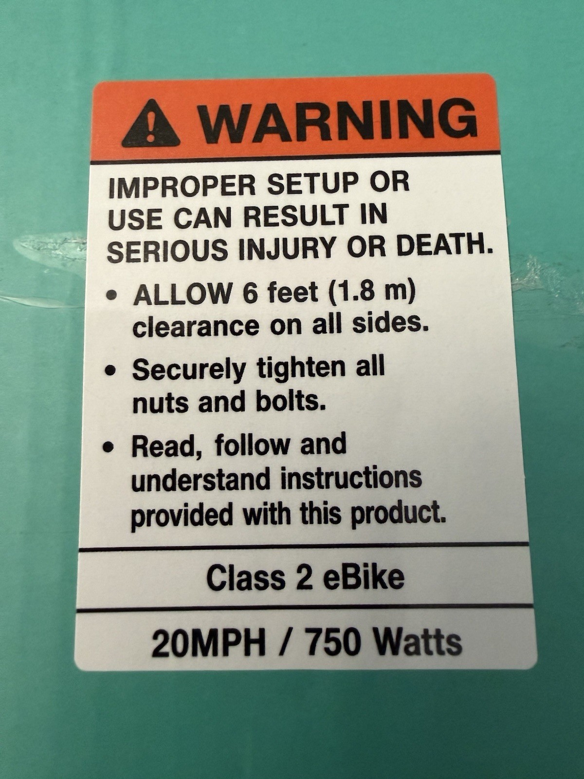 OEM Style Class 2 eBike / 750 Watt Sticker