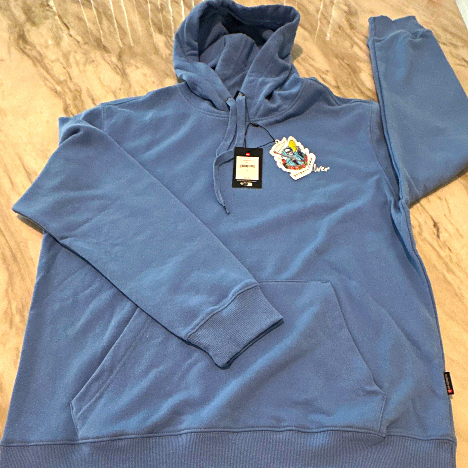 Quiksilver Men’s XL Blue Fleece Pullover Hoodie Graphic Logo Pockets QSM35HD187