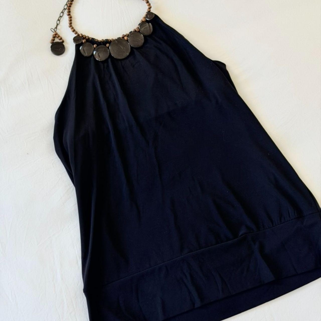 Black Coin Necklace Halter Mini Dress Top Y2K Boho Glam Stretch Halter Neck