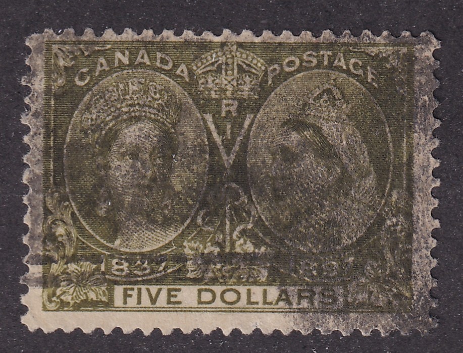 MATT'S STAMPS CANADA SCOTT #65 VICTORIA 5-DOLLAR 60TH JUBILEE 1897, USED CV$1000