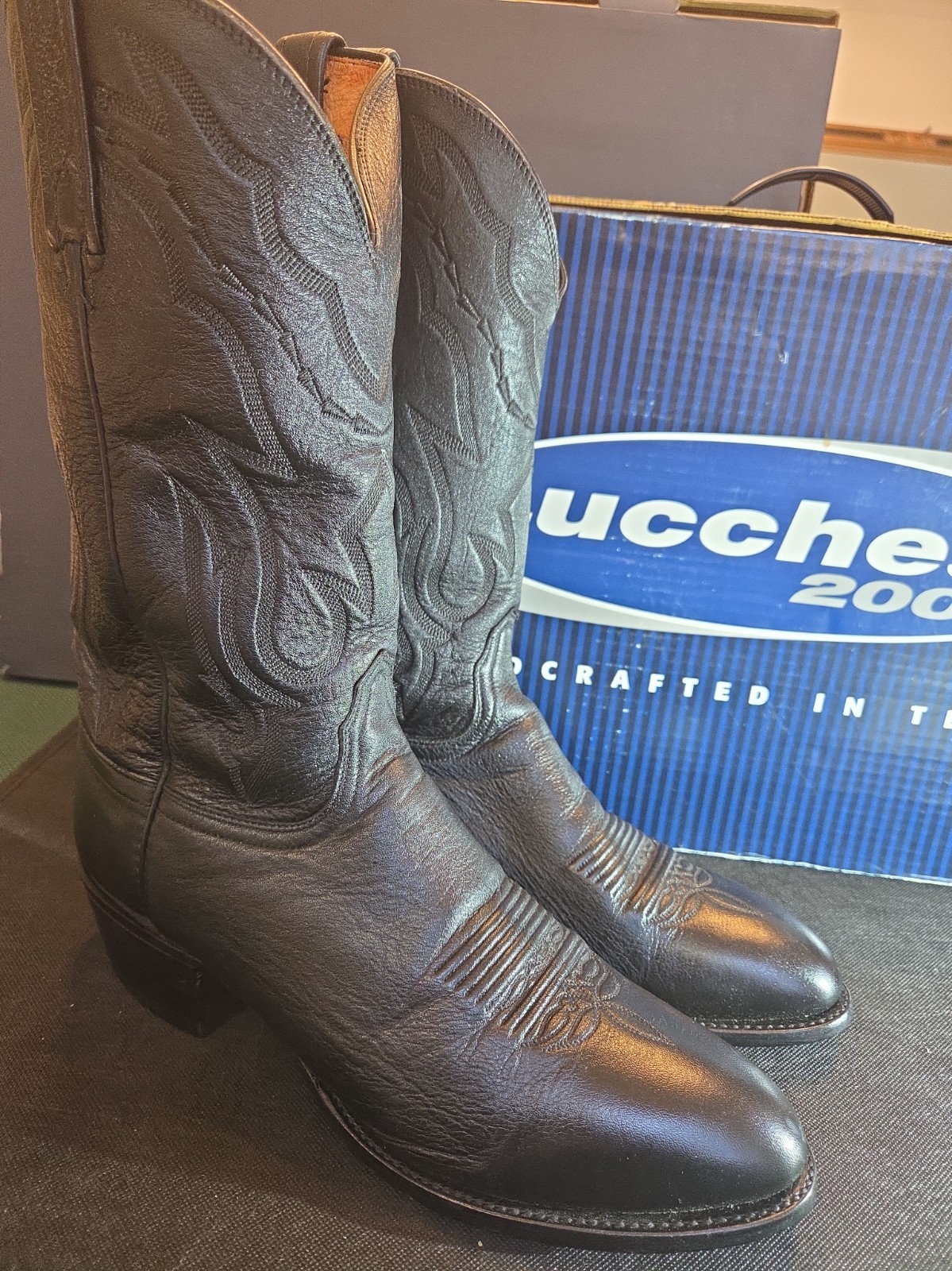 Lucchese 2000 Classic Black Leather Western Boots Men\'s Size 11.5D Cowboy Lucchese 2000 Classic Black Leather Western Boots Men\'s Size 11.5D Cowboy