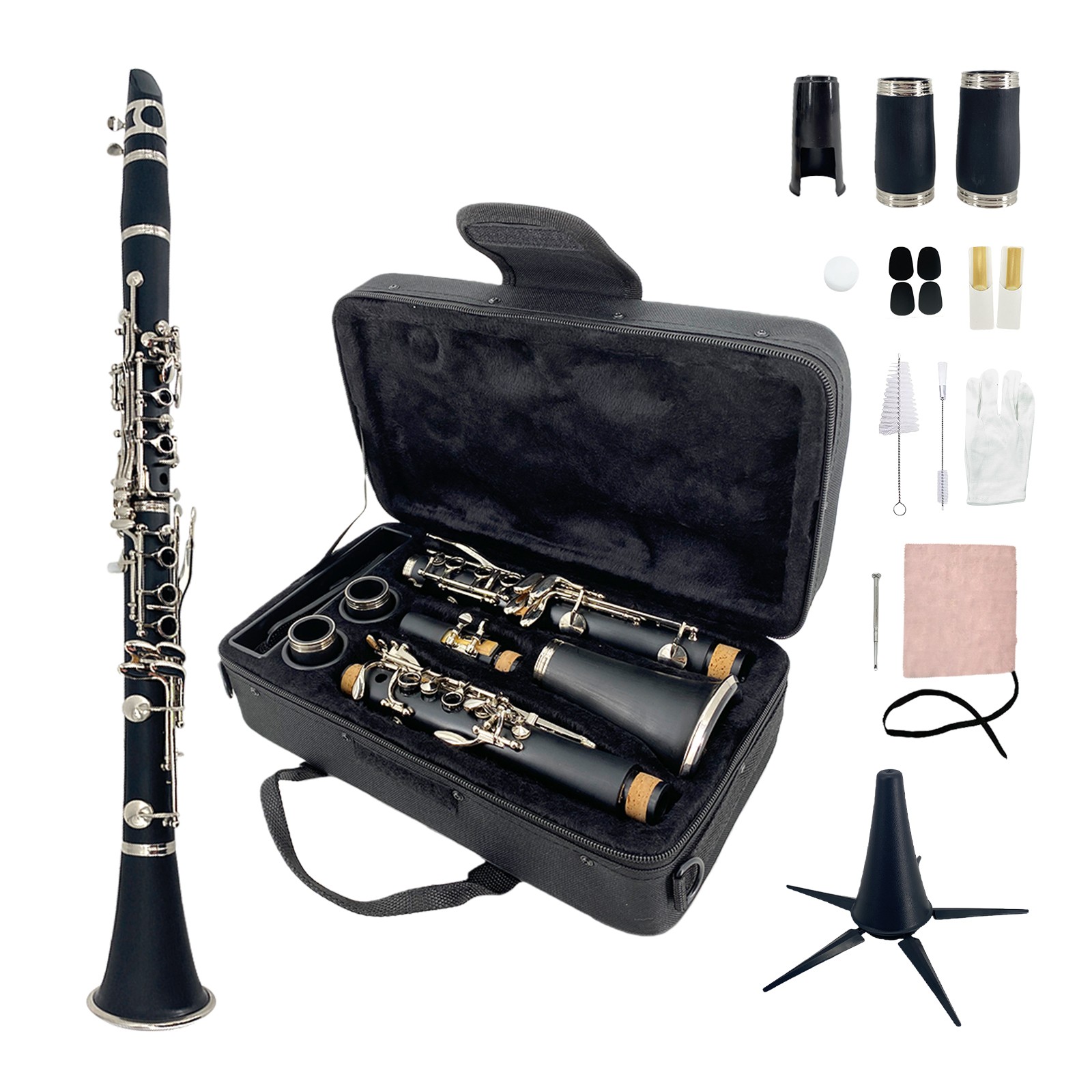 New Bb Clarinets Kit for Beginners Ebonite Professional Clarinet with Hard Case New Bb Clarinets Kit for Beginners Ebonite Professional Clarinet with Hard Case