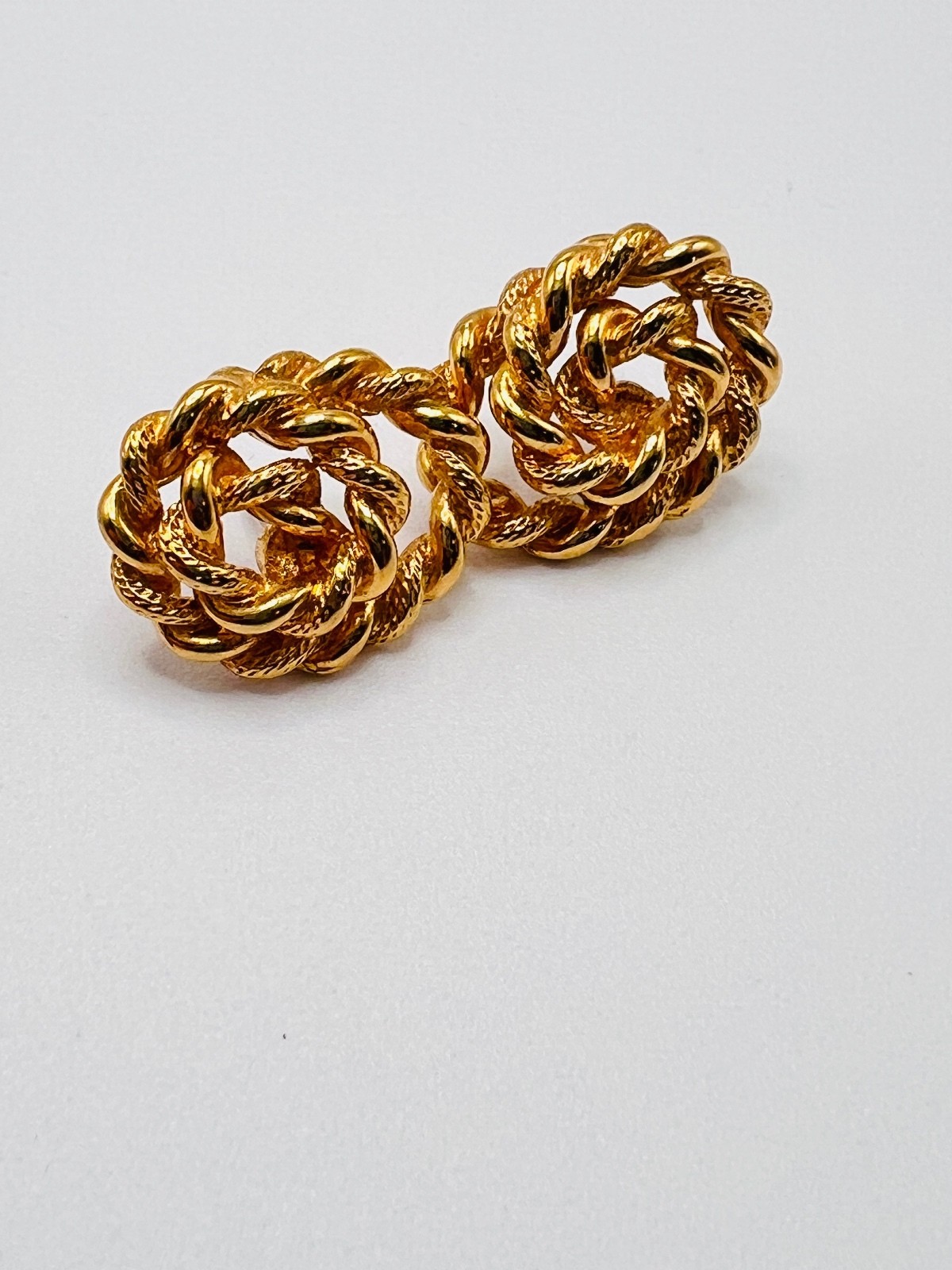 Vintage Monet Gold Tone Rope Knot Wreath Pierced Earrings Signed 1980s Vintage Monet Gold Tone Rope Knot Wreath Pierced Earrings Signed 1980s