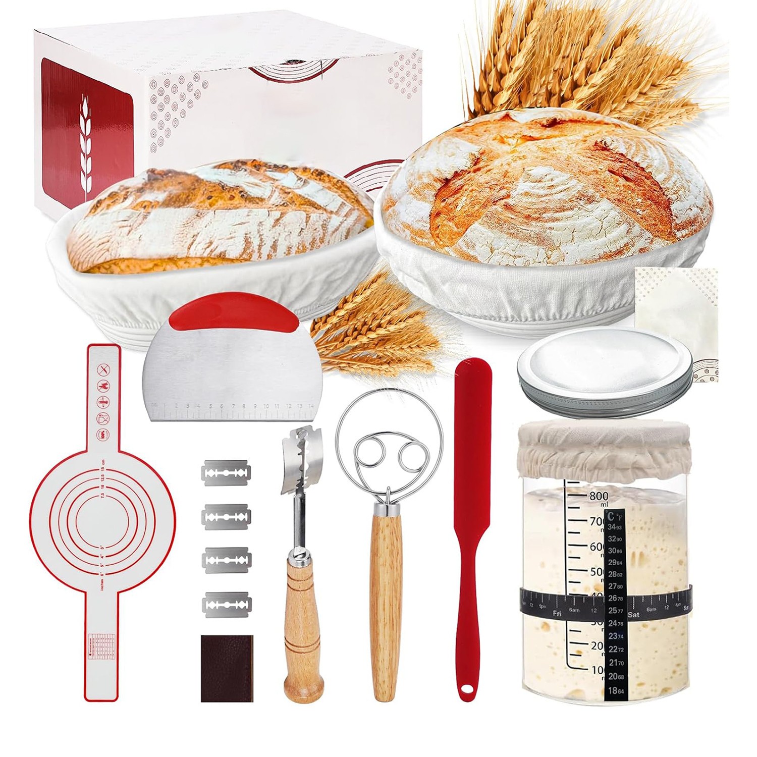 Complete Sourdough Starter Kit,10 Inch Round & 9 Inch Oval Banneton Sourdough Br Complete Sourdough Starter Kit,10 Inch Round & 9 Inch Oval Banneton Sourdough Br