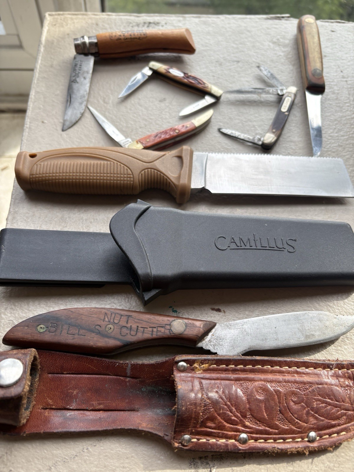 Vintage Pocket Knife Lot Schrade USA Old Timer Opinel Carbon Custom Cutter Set