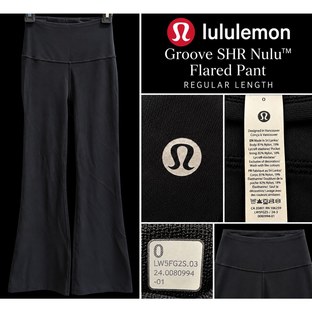 Lululemon Groove SHR Nulu Flared Pant Black Size 0 NWT 32.5\