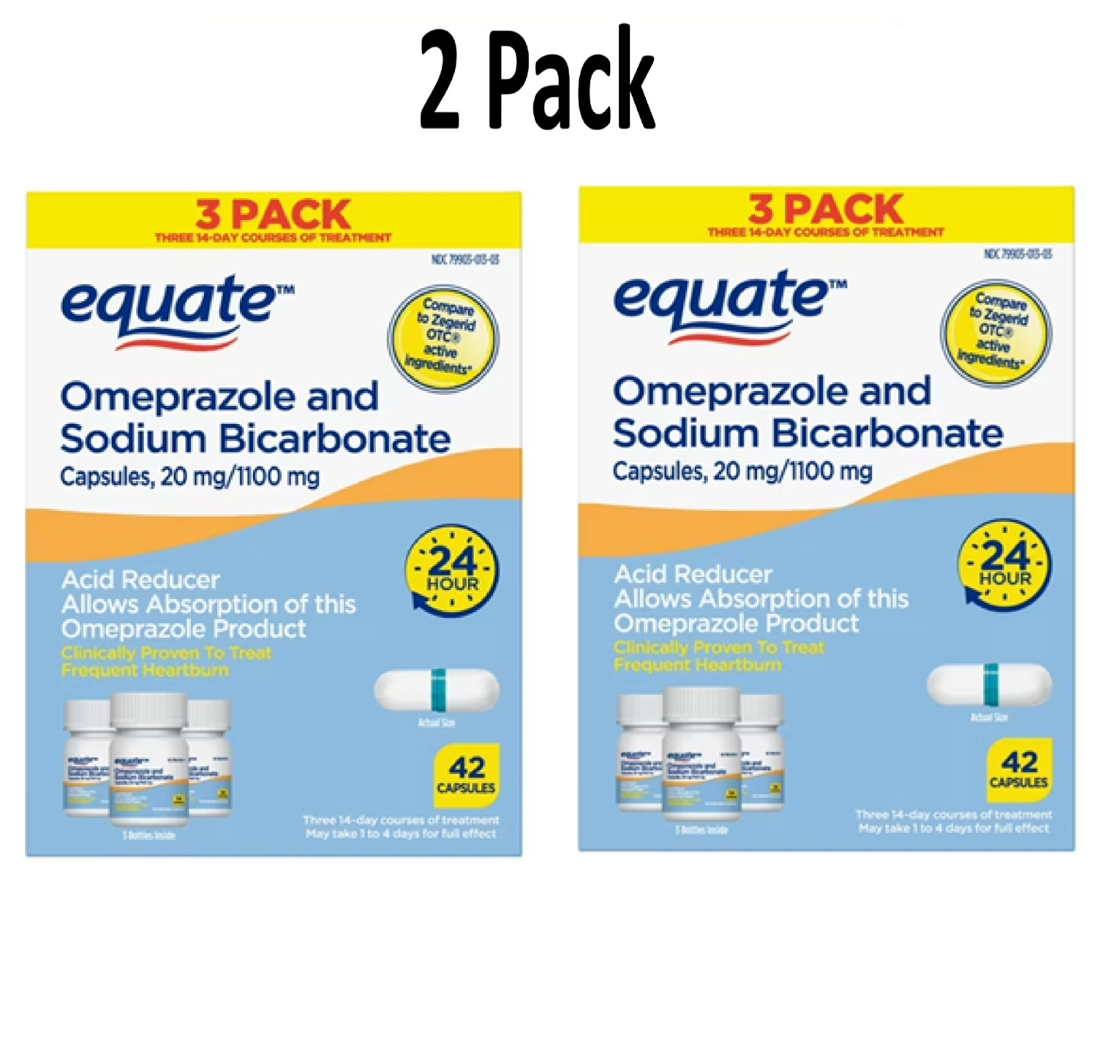 Equate Omeprazole and Sodium Bicarbonate 20 mg/1100 mg, Acid Reducer (2 Pack) Equate Omeprazole and Sodium Bicarbonate 20 mg/1100 mg, Acid Reducer (2 Pack)