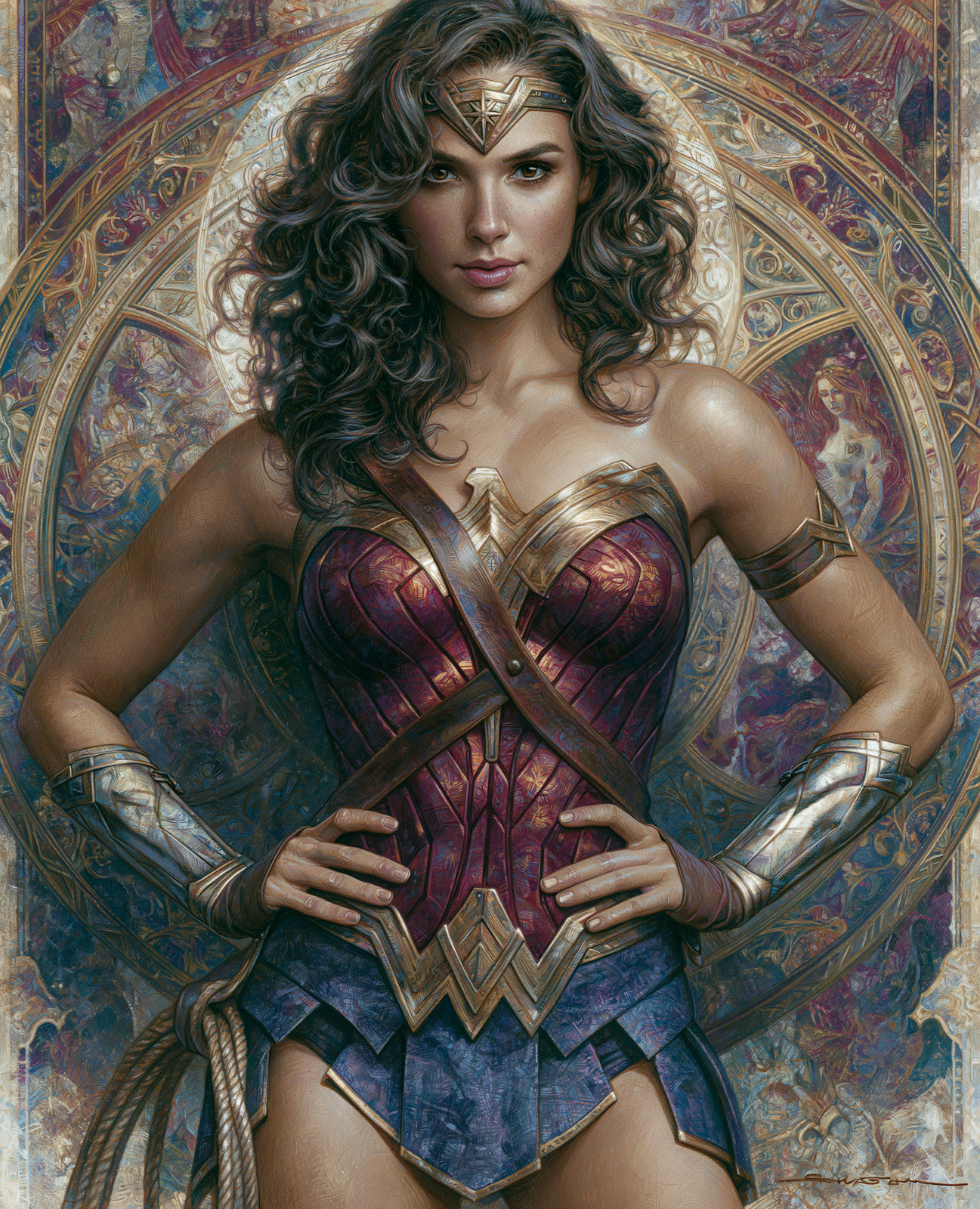 Wonder Woman in Ornate Purple Armor with Golden Tiara Print - 200092544