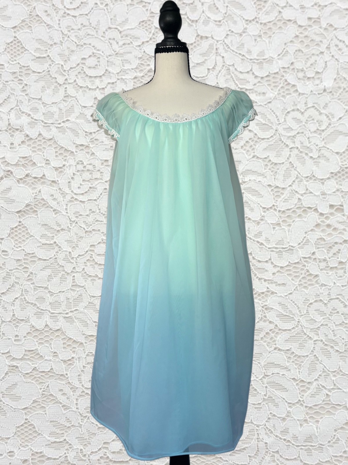 Dorsay Vintage 1960s Babydoll sheer blue nightgown with white lace trim Dorsay Vintage 1960s Babydoll sheer blue nightgown with white lace trim