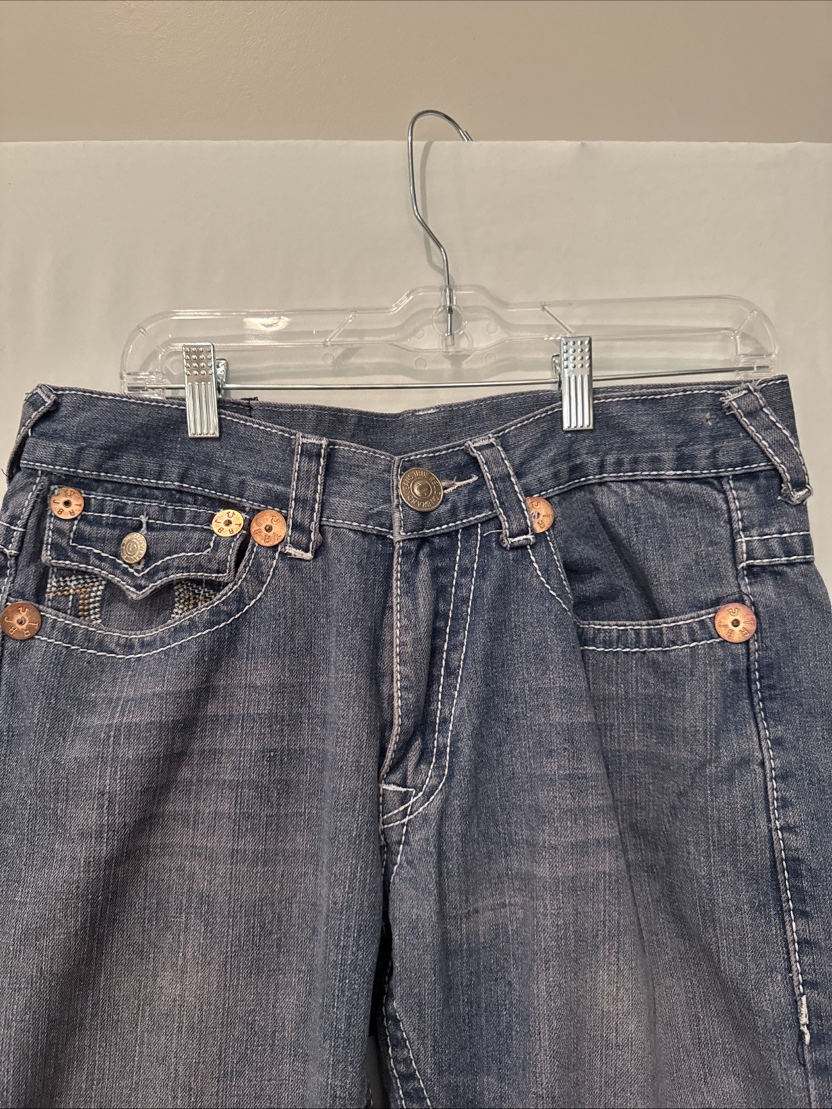 VTG True Religion Y2K Flap Pocket Made In USA Blue Denim SZ 32 BOOT CUT VTG True Religion Y2K Flap Pocket Made In USA Blue Denim SZ 32 BOOT CUT