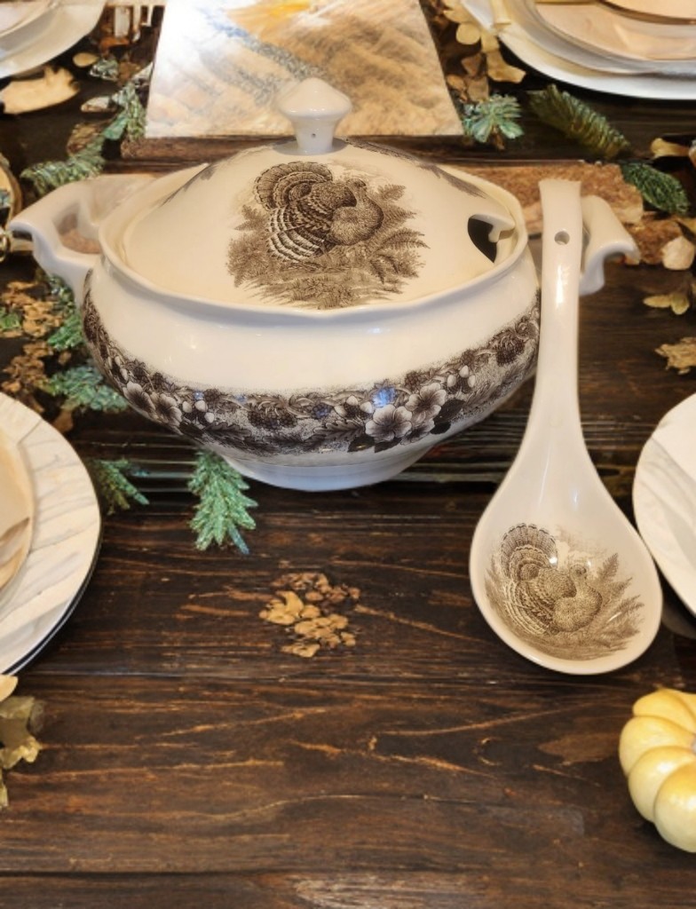 3 pc Thanksgiving Churchill Myott Turkey Soup Tureen w/ Ladle 3 pc Thanksgiving Churchill Myott Turkey Soup Tureen w/ Ladle