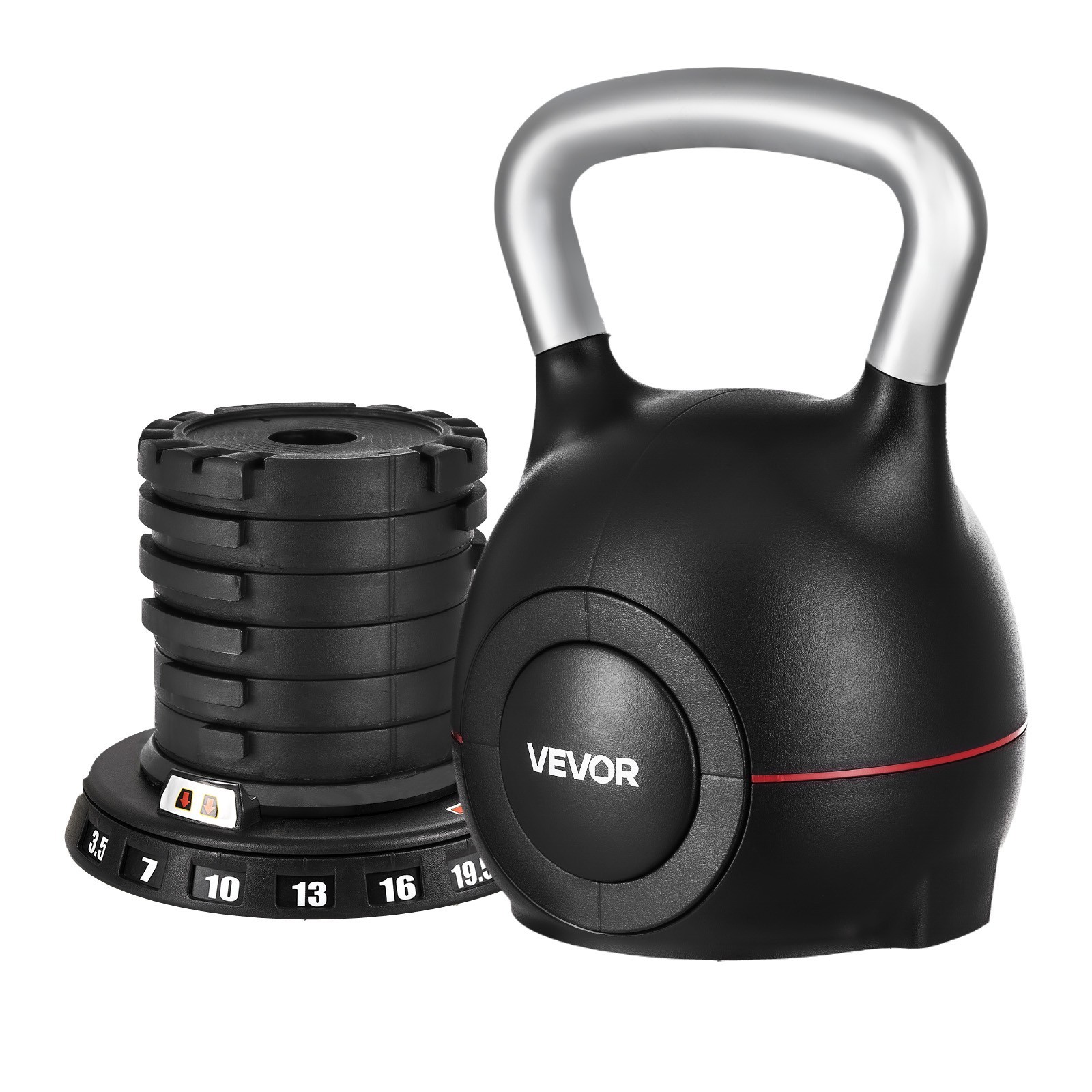 VEVOR Adjustable Kettlebell 3.5-22.5 lbs 7 Weight Levels Home Gym Fitness