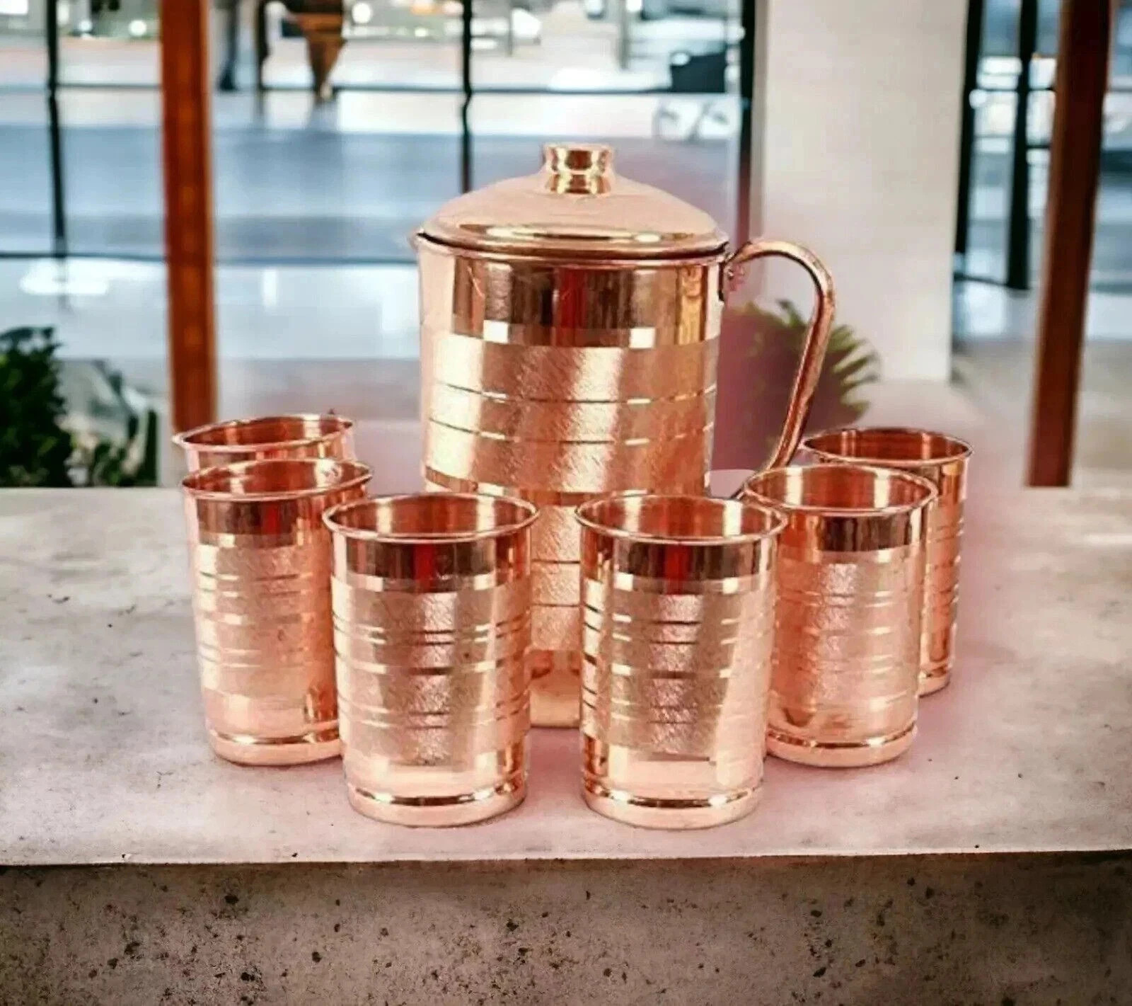 Pure Copper Water Jug Pitcher With Tumbler Glass Ayurveda Benefits Set Of 6 Pure Copper Water Jug Pitcher With Tumbler Glass Ayurveda Benefits Set Of 6