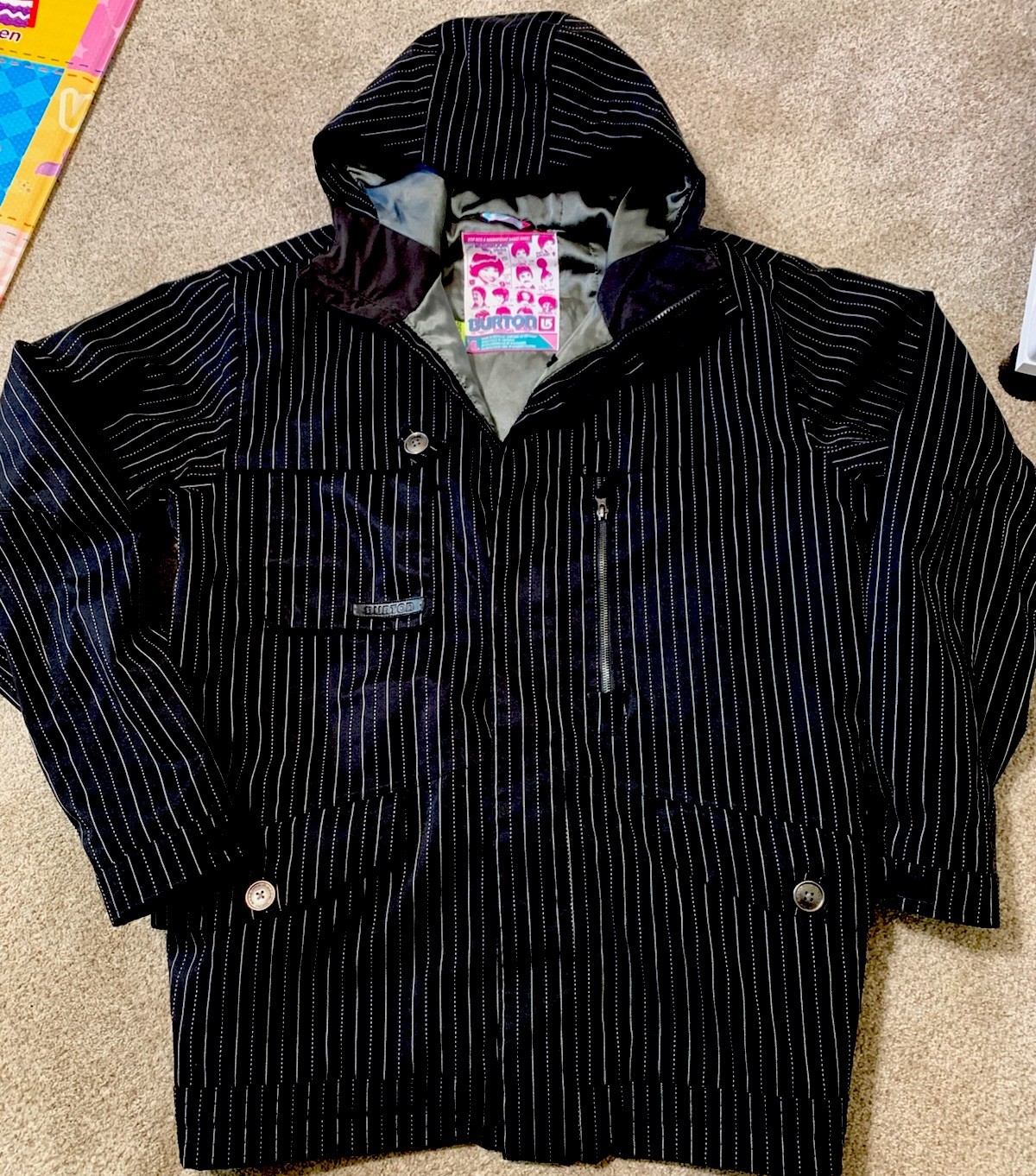 Vintage Y2K Burton Snowboarding Jacket Beautiful - Black/White Pinstripes  XL 🔥