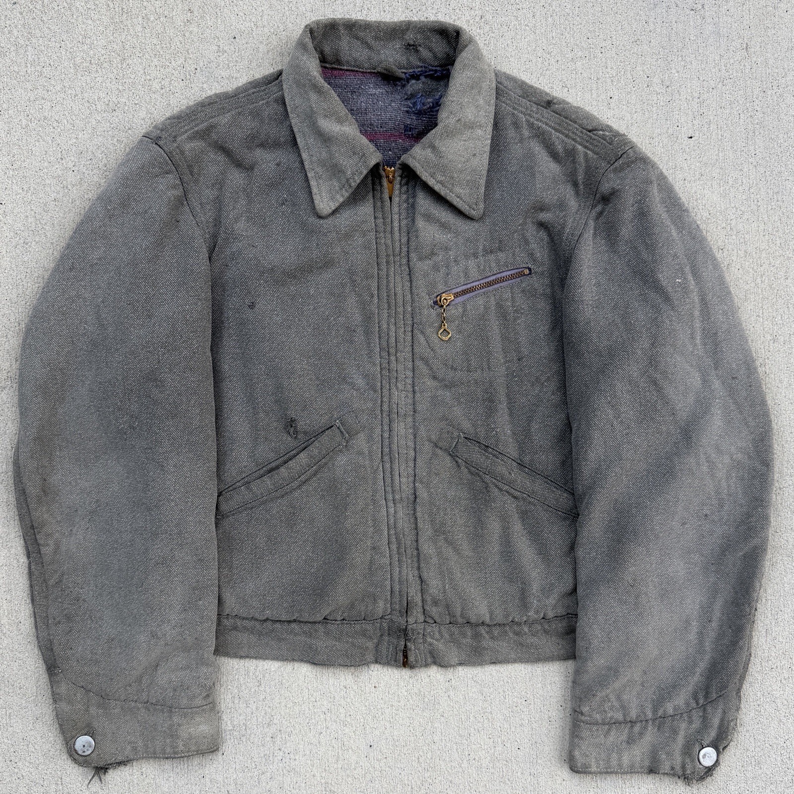 Vintage 1940s 1950s Blanket-Lined Salt & Pepper Work Jacket Vintage 1940s 1950s Blanket-Lined Salt & Pepper Work Jacket