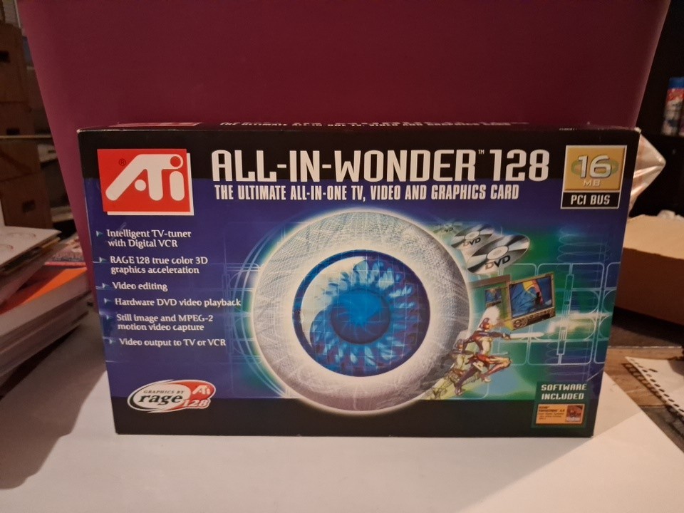 NEW ATI All-In-Wonder 128 AGP 16MB PCI BUS Video and Graphics Card. Complete NEW ATI All-In-Wonder 128 AGP 16MB PCI BUS Video and Graphics Card. Complete