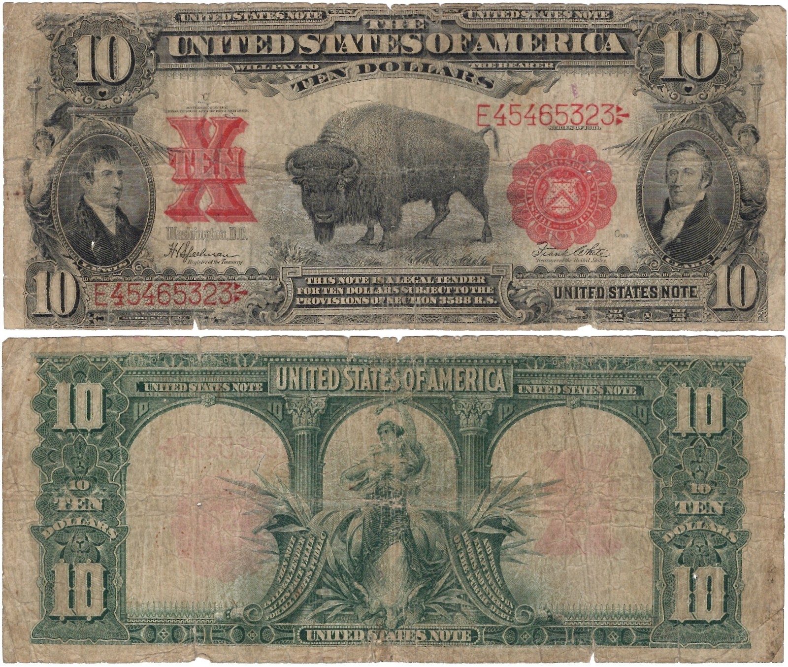 1901 $10 Fr#122 Bison Note Legal Tender US Paper Currency Red Seal