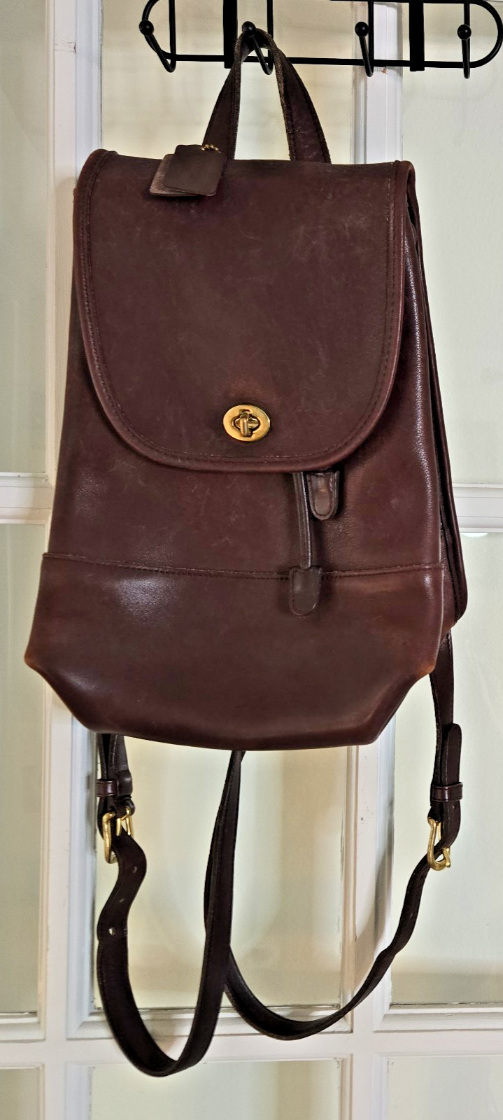 Vintage Coach J8P-9791  Daypack Backpack Dark Brown Adjustable Cowhide Leather