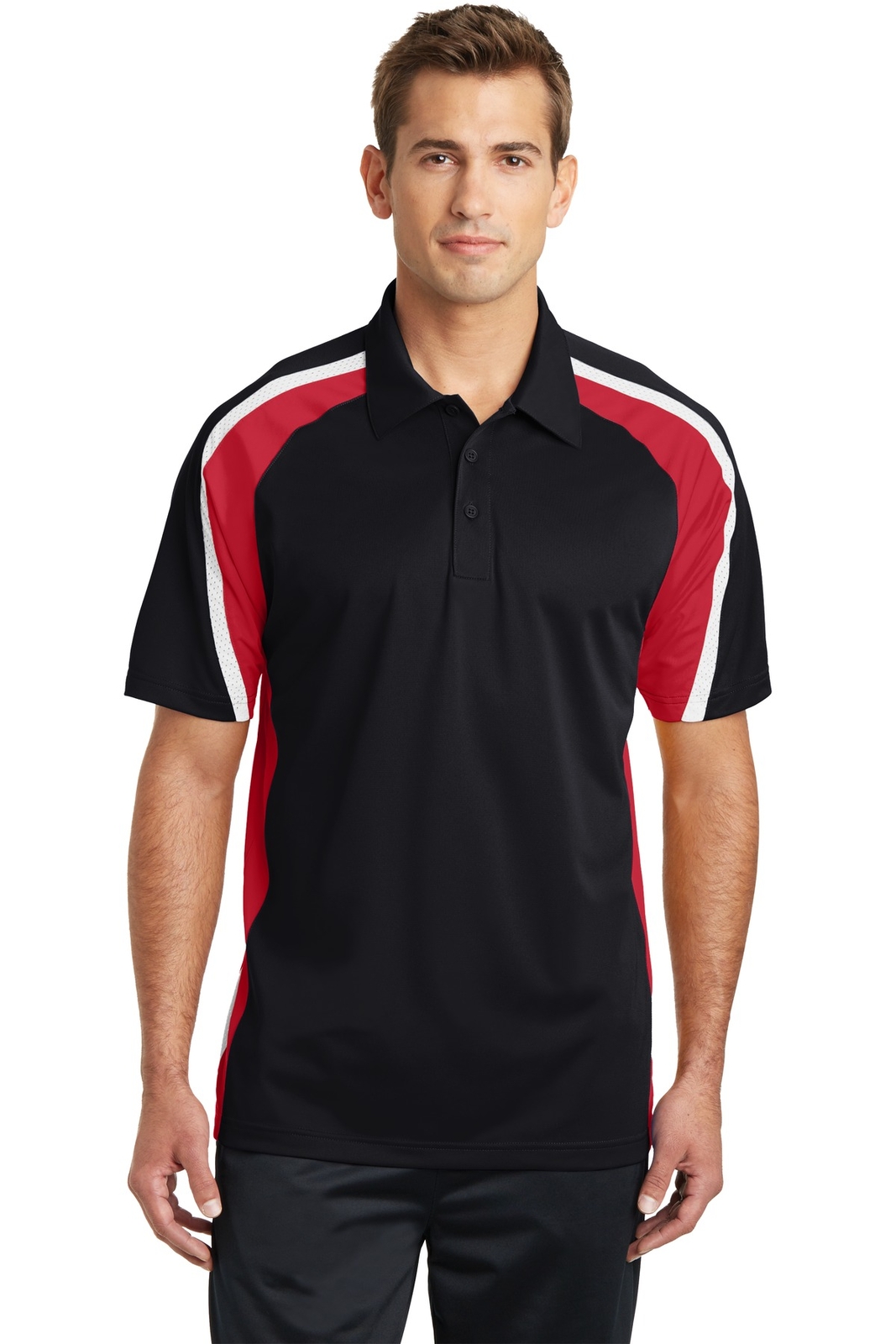 Sport-Tek ST654 Mens Short Sleeve Tricolor Micropique Sport Wick Polo Shirt Sport-Tek ST654 Mens Short Sleeve Tricolor Micropique Sport Wick Polo Shirt