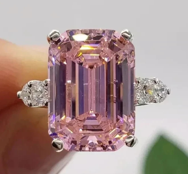 6.42 Ct Certified Emerald Cut Natural Pink Diamond Ring VVS1 White Gold Finish