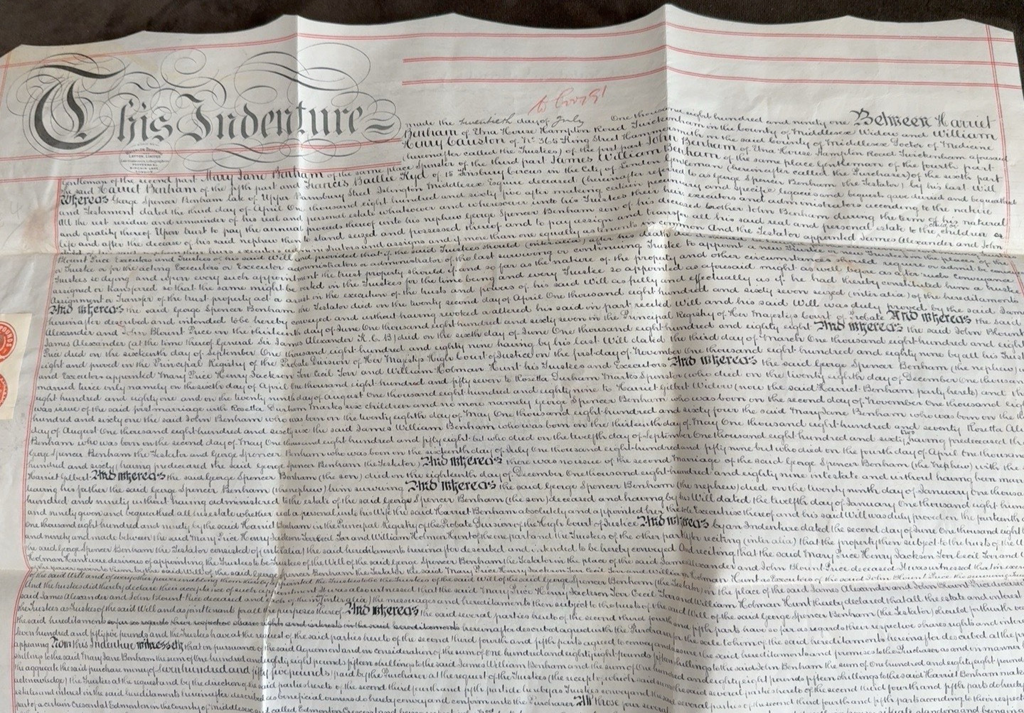 ANTIQUE 1891 VICTORIAN ENGLISH INDENTURE DEED BENTHAM FAMILY WAX SEALS NEW ANTIQUE 1891 VICTORIAN ENGLISH INDENTURE DEED BENTHAM FAMILY WAX SEALS NEW