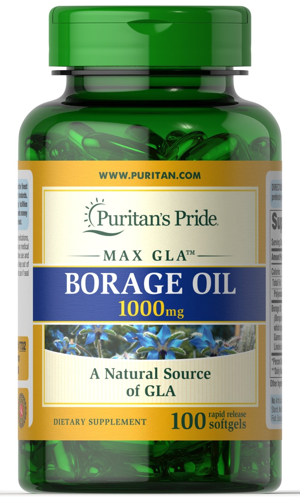Puritan's Pride Borage Oil 1000 mg - 100 Softgels