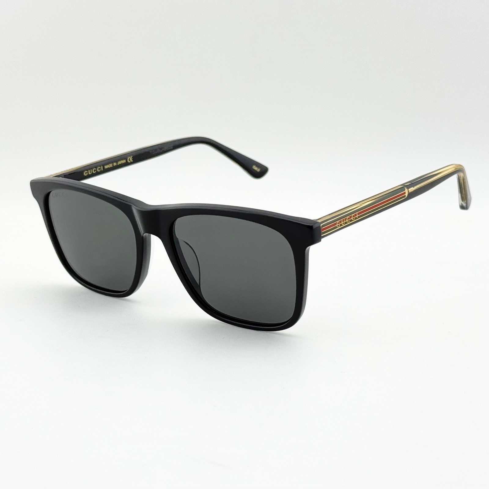 Gucci GG0381S Square Sunglasses Black Grey Lens Web Stripe Men\'s 57-18-145